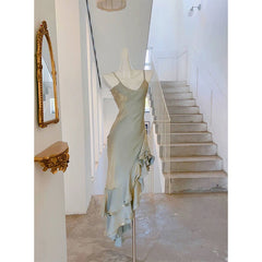 LIZAKOSHT - Elegant Spaghetti Straps Sweetheart Vintage Grey Prom Dress with Irregular Ruffles Evening Birthday Party Dress Robe Soir