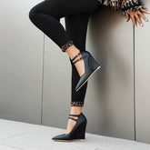 LIZAKOSHT - new spring summer women pumps plus size 22-28cm Superfiber upper pointed toe wedges buckle Mary Jane shoes high heels