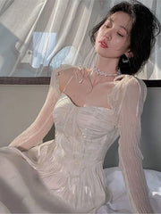 LIZAKOSHT  -  Women Summer Elegant Party Midi Dress Long Sleeve Casual Vintage Prom Vestidos Femme Fashion Slim Princess Clothes New Robe