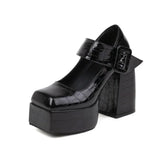 LIZAKOSHT - Lady Mary Jane Formal shoes for women Thick Heel Platform Hook & Loop Metal Buckle Square toes High-heeled shoes