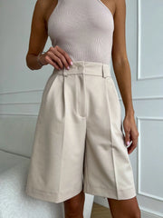 LIZAKOSHT  -  Straight Leg Pants Office Lady Loose Suit Shorts Pants Solid Versatile Shorts For Women High-waisted A-line Trousers