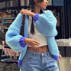 LIZAKOSHT - Womens Oversized Cardigan Sweaters Cable Knit Lantern Long Sleeve Open Front Cardigans Y2k Aesthetic Coat Outwear