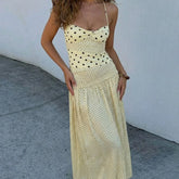 LIZAKOSHT - Women Polka Dot Halter Neck Maxi Dress Ruched A Line Vintage Elegant Holiday Beach Vacation Dress Spring Summer Outfit