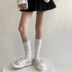 LIZAKOSHT - Solid Color Long Socks Women Stockings Autumn Winter Cotton Knitting Knee Socks Stockings JK Lolita Girls Kawaii Cute Stockings