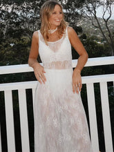 LIZAKOSHT  -  Perspective Lace Cover Up Dress Hollow Out Mesh Sexy Halter Loose See Through Women Suspender Long Dresses Spring Summer New