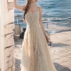 LIZAKOSHT - New Summer Sleeveless Pure Color Mini Dress Woman's Elegant One Piece Casual Fairy Long Vestidos Korean Fashion Beach Dress