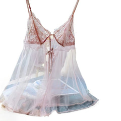 Sexy Pajamas First Love See Through Mesh Lace Suspender Nightdress with Panties High Quality French Women's Underwear Set