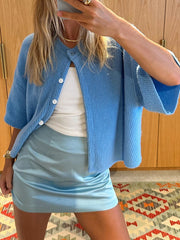 LIZAKOSHT - Women's Casual Short Sleeve Sweaters Tops Button Down Round Neck Spring Fall Knit Cardigans Blouse Y2k Girls Outwear