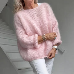 LIZAKOSHT - Pink Wool Sweater Women's Autumn and Winter Knitted Top, Casual Wool Women's Clothing