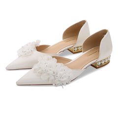 LIZAKOSHT Pearl heeled women's shoes white wedding wedding shoes bride shoes low-heeled single-shoe fairy shoes custom large 33-43size