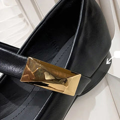 LIZAKOSHT - Plus Size34-42 Woman Fashion Casual Pointed Toe Flats Female Kawaii Solid Low Heels Mary Jane Strappy Leather Office Shoes