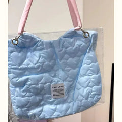 LIZAKOSHT - Harajuku Blue Shoulder Bags Women Transparent Large Capacity Casual Tote Bag Ladies Sweet Canvas Messenger Bag Aesthetic
