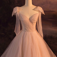 LIZAKOSHT - V-neck Cocktail Dress Nude Pink Ribbon Bow Floor Length Sleeveless Luxury Tulle Wedding Formal Occasion Celebrity Gowns