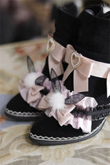 LIZAKOSHT  -  Japanese Sweet Style Lolita Girls Shoes Cosplay Cute Bowknot Pearls Love Ruffle Kawaii Hairball Rabbit Ear 8cm High Heel Shoes