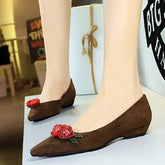 LIZAKOSHT - Vintage Flannel Flower Designed Branded Flats Womens Summer Pointed Toe Low Heeled Sandals Comfortable Shallow Mouth Casual Shoe