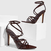 LIZAKOSHT - Sexy Pointed Toe Cross Strap Thin High Sandal Women Summer Fashion Ankle Strap Party Slingback Pumps Elegant Party Stripper Shoe
