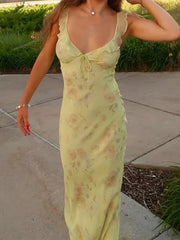 LIZAKOSHT - Floral Print Ruffles Dresses Sexy Printed Fish Tail Party Dress Summer Chic Harajuku Vacation Long Outfits