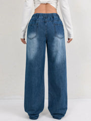 LIZAKOSHT - Trendy Elastic Waist Women Jeans Wide Pants Baggy Denim Trousers Loose Fit High Quality Comfort Stretch Fashion New Design