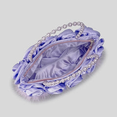 LIZAKOSHT - Trendy Designer Stain Flower Evening Handbags and Purses New Feather Fur Wedding Clutch Pearl Handle Totes High Quality