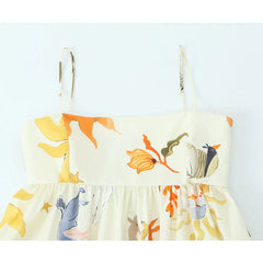 LIZAKOSHT - New Women Sexy Spaghetti Strap Floral Print Mini Dress Female Holiday Summer Loose Dress Short Vestidos