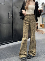 LIZAKOSHT  -  Hot Girls Women Flare Trousers Chic Spring Animal Printed 2023 New Vintage Office Lady Slim Leopard High Street