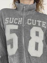 LIZAKOSHT - Retro Gray Digital Print Zipper Sweatshirts Harajuku Turn-down Collar Coats Casual Outerwear Autumn Tops Women's Jacket