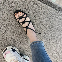 LIZAKOSHT - French Fashion Blogger Camellia Leather Flat Sandals Women Summer Casual Pink Open-toed Sandals Ladies