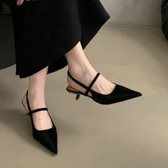 LIZAKOSHT - Spring New Brand Women White Sandal Fashion Pointed Toe Shallow Slip On Slingback Shoes Thin Med Heel Outdoor Dress Muler