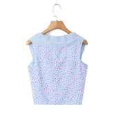 LIZAKOSHT - Sexy Women Lace Trim Square Neck Floral Print Tank Top Sleeveless Ladies Summer Chic Crop Top