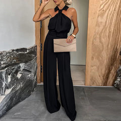 LIZAKOSHT - Lady Sexy Hollow Off Shoulder Club Party Jumpsuit Casual High Waist Long Pants Playsuits Elegant Solid Pleated Commuter Romper