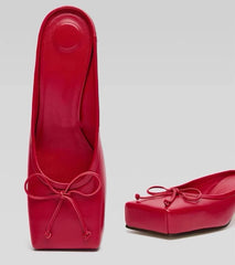 LIZAKOSHT - Designer Mule Pumps Women Slippers Bow Square Toe Party Dress Shoes Women Red Elegant Sexy Luxury High Heels Sandals Women