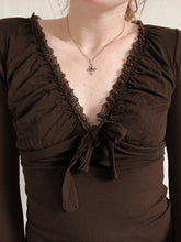 LIZAKOSHT - Vintage V-neck Lace-up T-shirts for Women Fashion Slim Long Sleeve Tees All-match Autumn Harajuku Casual Tops Coquette