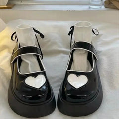LIZAKOSHT - Tea Party Girls Japanese Vintage Jk Uniform Round Head Lolita Shoes Sweet Loli Thick Bottom Mid Heel Love Cosplay Lolita Shoes