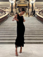 LIZAKOSHT - Elegant Tassels Hem Patchwork Women Knit Dress Chic O-neck Sleeveless Bodycon Midi Dresses 2024 Summer Lady Beach Vacation Robes