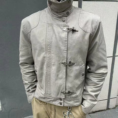 LIZAKOSHT - Vintage 90s Harajuku Aesthetic Streetwear Button Hooded Sweatshirts Grunge Stand Neck Jacket Y2k Casual Outfit Street Wear New