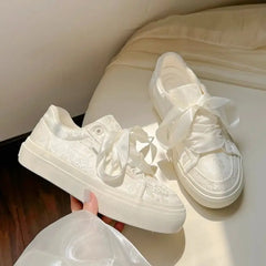 LIZAKOSHT - Solid Color Shoes Women Sneakers Minimalist Style Lace Up Breathable Casual Shoes Print Comfortable Shoes Ladies