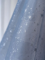 LIZAKOSHT - Blue Prom Dresses Sweetheart Neckline A-Line Long Sleeves Shiny Banquet Host Banquet Ceremony Bridesmaid Evening Gowns