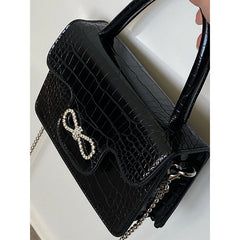 LIZAKOSHT - Top-Handle Bags Women Alligator Pattern Crossbody Retro French Bow Vintage Daily High Street Cover Simple Handbags New