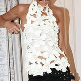LIZAKOSHT - Fashionable and comfortable high street style top with hollow out design top sexy three-dimensional flower see through top