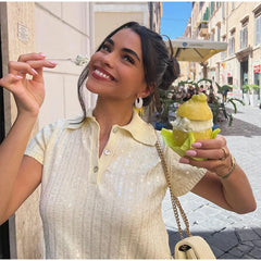 LIZAKOSHT - Elegant Solid Sequins Knitted Slim Tops For Women Fashion Lapel Buttons Short Sleeve T-shirt 2024 Summer New Female Streetwear