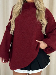 LIZAKOSHT - Casual Wine Red Women's Knitted Turtleneck Pullover Casual Oversized Long Sleeve Warm Jumpers Lady High Street Outerwears