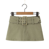 LIZAKOSHT - Y2k fashion mini skirts for women streetwear vintage black cargo skirts womens Summer clothes cargo skirts with belt khaki