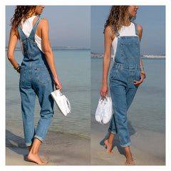 LIZAKOSHT - Fashion Women Ladies Baggy Denim Cross Border Special Jeans Bib Full Length Overall Solid Loose Casual Hot Suspender Jumpsuit