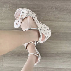 LIZAKOSHT - New Summer Women Floral Platform Thick Bottom Sandals Fashion Open Toe Party Dress Shoes Street Style Wedges Heels Sandalias