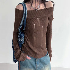 LIZAKOSHT - Women Grunge Loose Streetwear Pullovers Autumn Vintage Casual Knitted Hollow Out Jumpers Trendy Y2k Aesthetic Fashion Sweaters