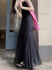 LIZAKOSHT - Mid Long Skirts Womens Mesh Skirt Mori Girl Style Lolita Spring Summer High Waisted A-Line Ruffle Skirts rok