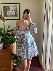 LIZAKOSHT - Clearance Sale !! Summer Lantern Sleeve Dress Long Sleeve Floral Print Dress Drawstring Elegant A Line Party Holiday Dress Women