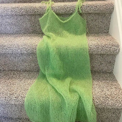 LIZAKOSHT - Summer Beach Party Gowns Sexy Solid V Neck Women Knitted Sling Mini Dress Sleeveless Backless Slim Dress