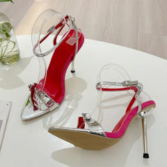 LIZAKOSHT - Luxury Designer Sexy Rivets Thin High Heeled Sandals Women 2025 Pointed Toe Ankle Strap High Heels Wedding Banquet Women Shoes
