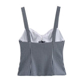 LIZAKOSHT - High Streetwear Vintage Sexy Summer T-shirt Women Holiday Beach Blue White Plaid Camisole Tank Tops